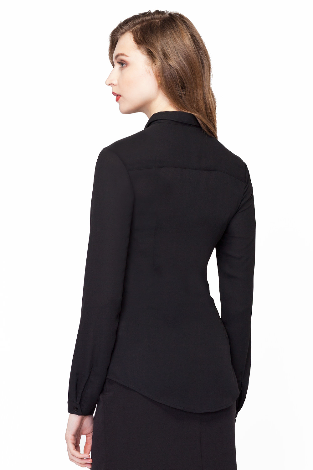 Фото товара 8771, черная блузка с длинными рукавами