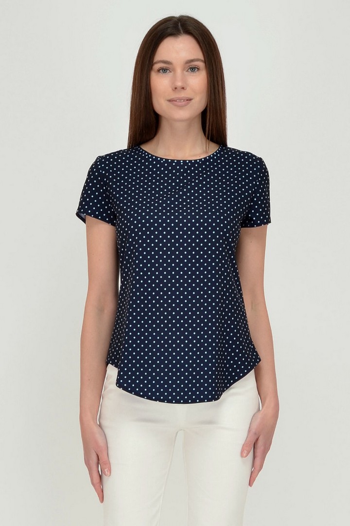 Фото товара 19972, темно-синяя блузка в горошек